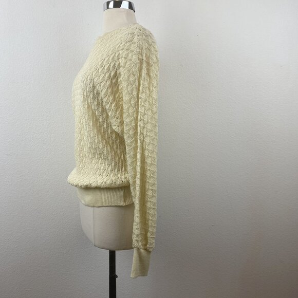 Vintage 70's Sweater Medium Pullover Long Sleeve Open Diamond Knit Academia Prep - Picture 5 of 8